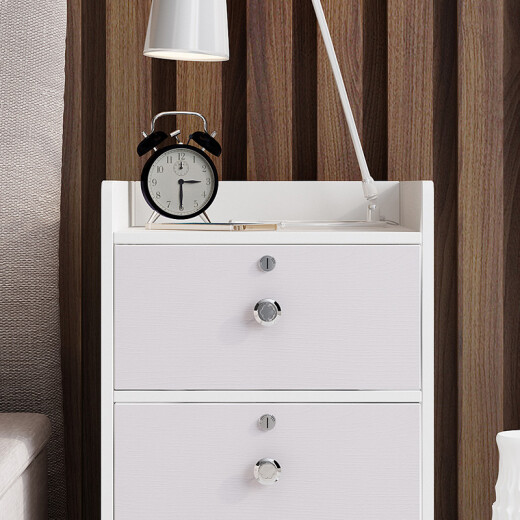 Mu Yichengju bedside table with lock simple bedside table three-layer drawer cabinet simple small bedside table storage storage cabinet white LY-4057