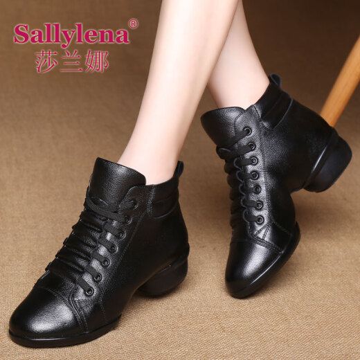 Salana spring and autumn new dance shoes women's genuine leather square dance shoes soft sole mid-heeled sailor dance shoes women's shoes black 41