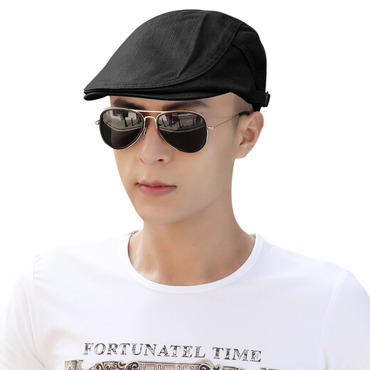 Select letter hat men's Korean style large head circumference beret men's spring and summer street trendy large size duck tongue women's canvas hat outdoor black adjustable on both sides - suitable for 56-58cm head circumference