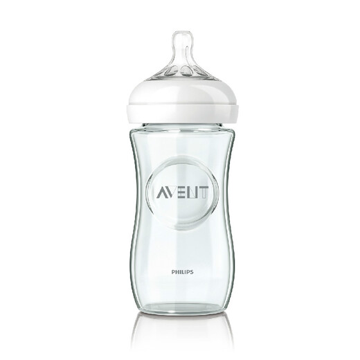 新安怡（AVENT）婴儿宝宝宽口径自然原生玻璃奶瓶8安士240ml SCF673 SCF674 进口 SCF674橙黄色海马240ml