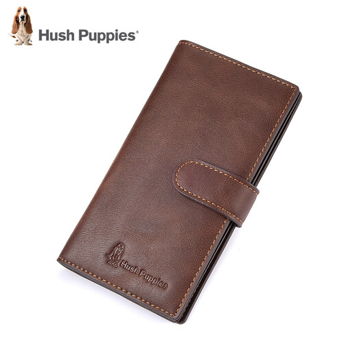 暇步士（Hush Puppies）男士卡包大容量竖款多卡拉包PU皮三折薄银行卡包票夹 啡色