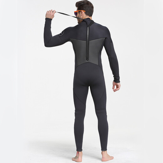 SBART 3mm swimsuit men's diving suit thickened thermal suit winter snorkeling suit one-piece long-sleeved jellyfish suit surfing suit black 3XL