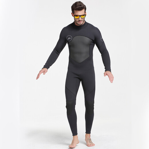 SBART 3MM wetsuit thickened warm swimsuit winter outdoor snorkeling one-piece long-sleeved wetsuit jellyfish suit winter swimsuit black XXL