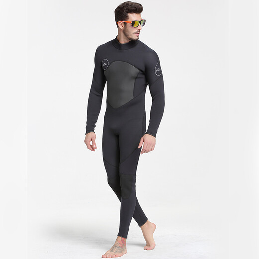 SBART 3mm swimsuit men's diving suit thickened thermal suit winter snorkeling suit one-piece long-sleeved jellyfish suit surfing suit black 3XL