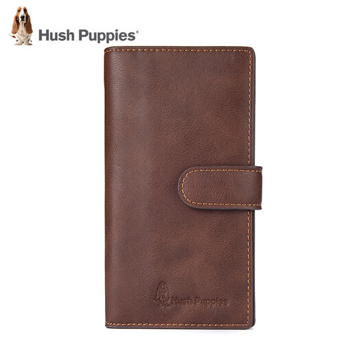 暇步士（Hush Puppies）男士卡包大容量竖款多卡拉包PU皮三折薄银行卡包票夹 啡色