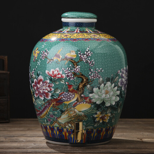 Junxiang Jingdezhen Ceramic Wine Jar Wine Jar with Faucet Wine Bottle Soaking Wine Jar Storage Jar 10 Jin Jin equals 0.5 kg 20 Jin Jin equals 0.5 kg 30 Jin Jin equals 0.5 kg 50 Jin Jin equals 0.5 kg Packed with sealing cover Green (with faucet) 30 Jin Jin equals 0.5 kg Packed