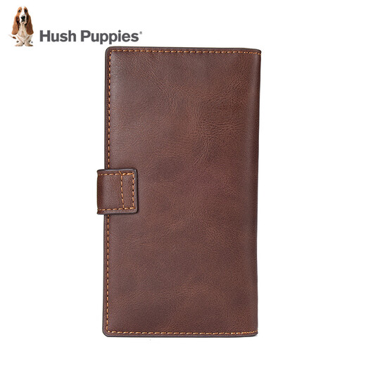 暇步士（Hush Puppies）男士卡包大容量竖款多卡拉包PU皮三折薄银行卡包票夹 啡色