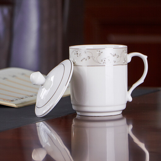 Jie Yajie Ceramic Tea Cup Water Cup with Lid (350ml) Ceramic Tea Cup Ceramic Office Cup 6 Pack Chinese Cup