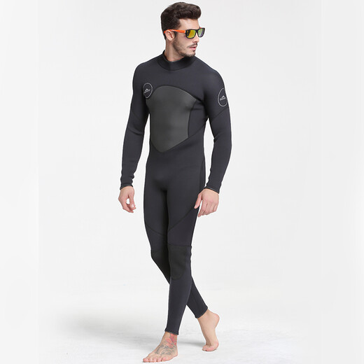 SBART 3MM wetsuit thickened warm swimsuit winter outdoor snorkeling one-piece long-sleeved wetsuit jellyfish suit winter swimsuit black XXL