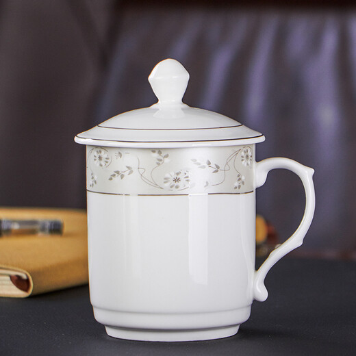 Jie Yajie Ceramic Tea Cup Water Cup with Lid (350ml) Ceramic Tea Cup Ceramic Office Cup 6 Pack Chinese Cup