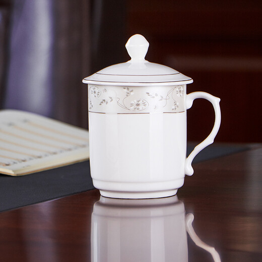 Jie Yajie Ceramic Tea Cup Water Cup with Lid (350ml) Ceramic Tea Cup Ceramic Office Cup 6 Pack Chinese Cup