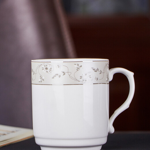 Jie Yajie Ceramic Tea Cup Water Cup with Lid (350ml) Ceramic Tea Cup Ceramic Office Cup 6 Pack Chinese Cup