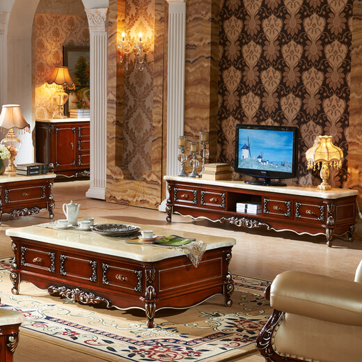 Mengmeisxuan muebles de mármol americano combinación de combinación de combinación de piedra beige natural gabinete de almacenamiento de madera maciza europeo gabinete de piso 698 1.8 metros gabinete de televisión