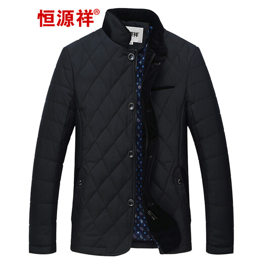 恒源祥男士棉服纯色立领秋冬季保暖棉袄中年爸爸装商务休闲男款棉衣外套 9274黑色 3XL (190)