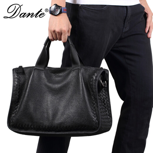 Dante [light luxury brand] American Dante Dandi new genuine sheepskin men's briefcase portable shoulder crossbody merchant [fine sheepskin] black