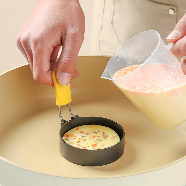 Baijie non-stick fried egg mold fried poached egg artifact round rice ball pancake mold foldable egg mold two packs