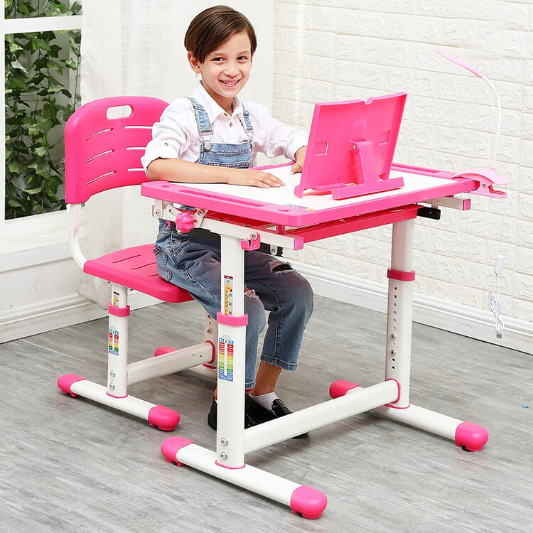 Xinjiamu Children S Study Desk And Chair Set Can Lift Student Home Use Pupil Homework Pink