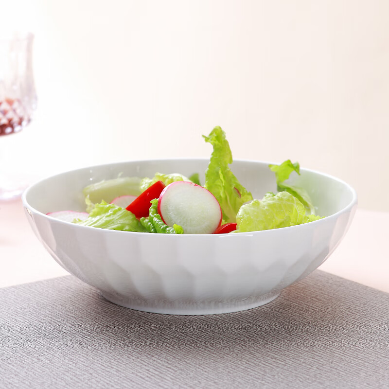 Sky Top ceramic large salad bowl serving bowl pure white relief bone china home hotel tableware 8-inch crystal series shallow bowl