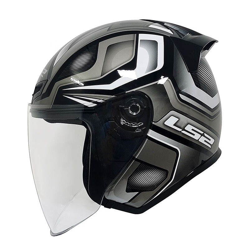 LS2 new motorcycle helmet quarter helmet electric moped four seasons large tail wing large size men and women half helmet OF608 black gray silver phantom 3XL (recommended 61-62CM)