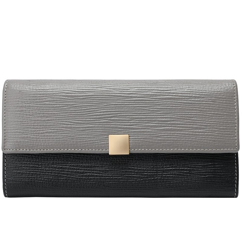 Cuud brand wallet women's long handbag coin purse large capacity clutch leather wallet birthday gift for girlfriend gray