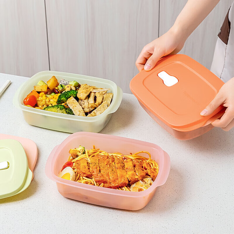 Tupperware rectangular lunch box 1L microwaveable lunch box for students and office workers portable sealed lunch box soft powder