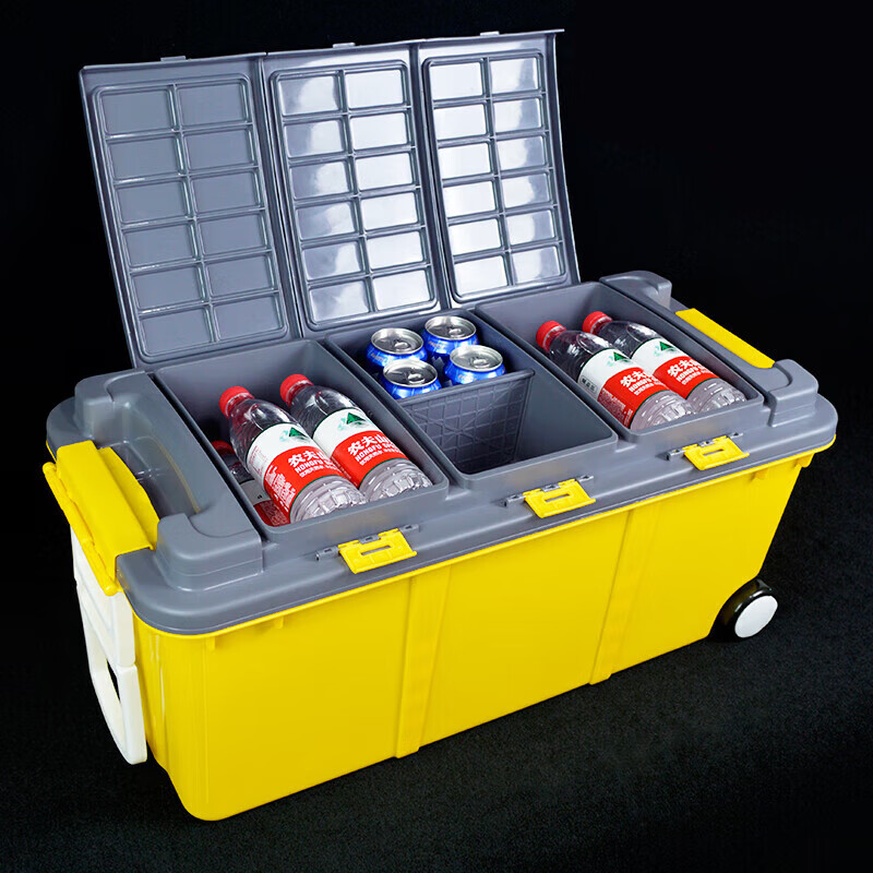 Shanbei car storage box trunk large double-layer storage box car multifunctional storage box 75L - sky blue (six rooms and three living rooms) with wheels