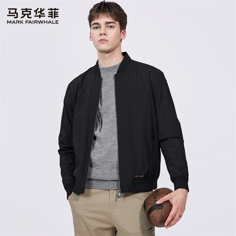 Mark Huafei Simple Baseball Collar Men's Jacket 2025 Autumn New Heavy Industry Embroidered Pilot Commuting Casual Jacket Black - Quilted Style M /170