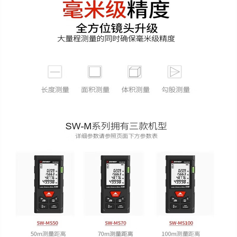 Shendawei laser range finder handheld high-precision infrared distance measuring instrument electronic ruler measuring room household SW-MS 50 meter battery model