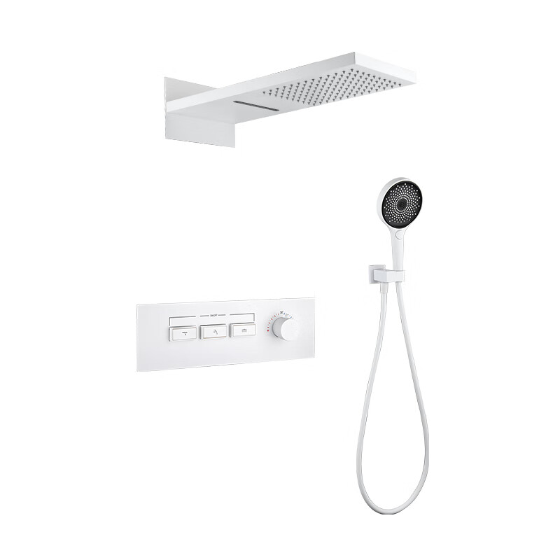 Hansgrohe German minimalist all-copper constant temperature button hidden pre-embedded wall-mounted hidden rain waterfall shower set gun gray constant temperature three functions - canopy + handheld + bottom outlet