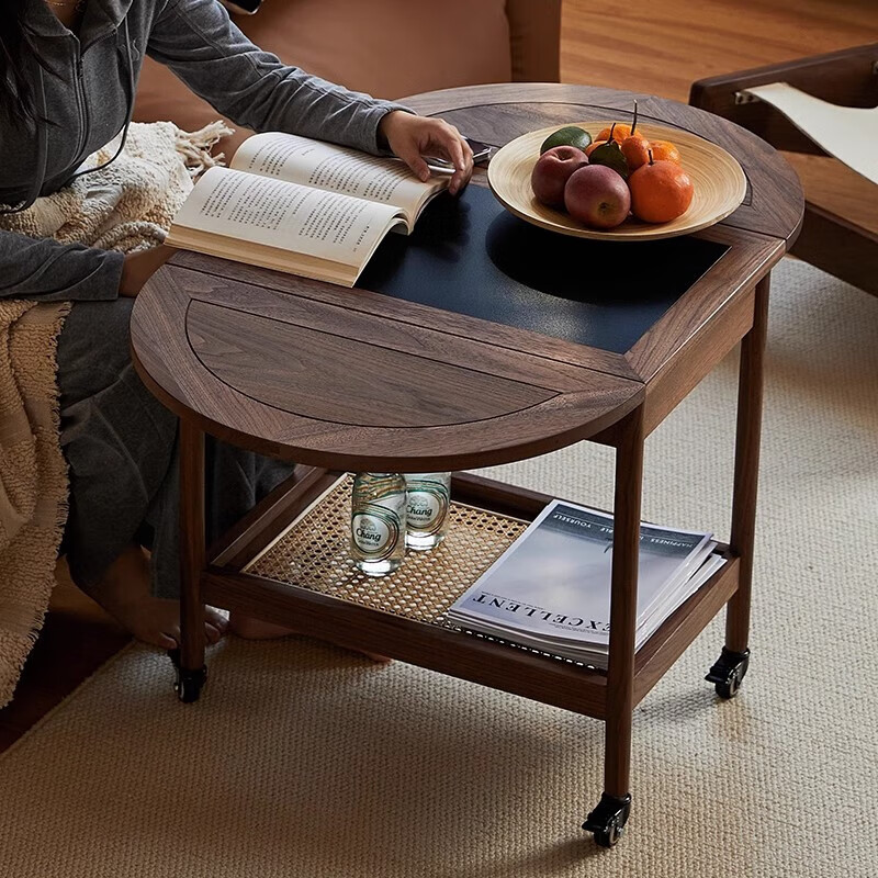 First picked up, solid wood folding coffee table, movable sofa side table, black walnut trolley, slate tea table, small apartment tea table, North American black walnut side table (slate surface), fully assembled