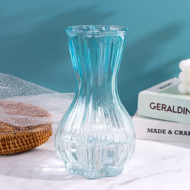 Shengshi Taibao glass vase transparent plant vase hydroponics living room ornaments color gradient blue garlic