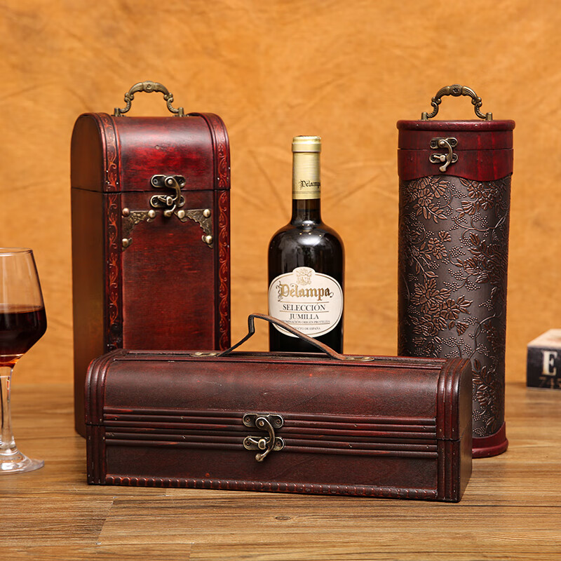 CLCEY red wine box single and double wine gift box sealing wine box wedding high-end packaging box wooden gift box empty box 001 style - red