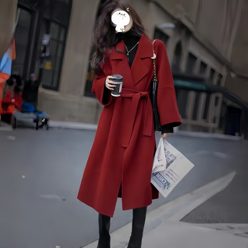 NKNG Wedding Festive Red Double-Sided Wool Wool Coat Women's 2025 Autumn and Winter New Mid-Length Wool Wool Coat Red XS (106-118 catties)