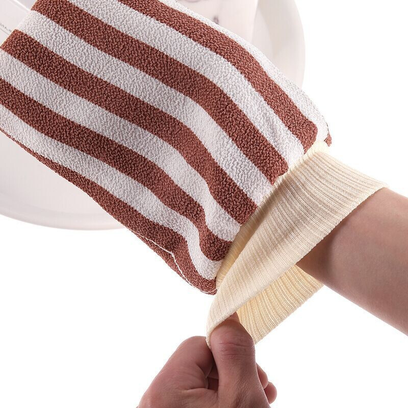 Striped bathing gloves for adults, back scrubbing, double-sided bath towels for women and men, mud bathing towels, green + navy blue, 2 pieces