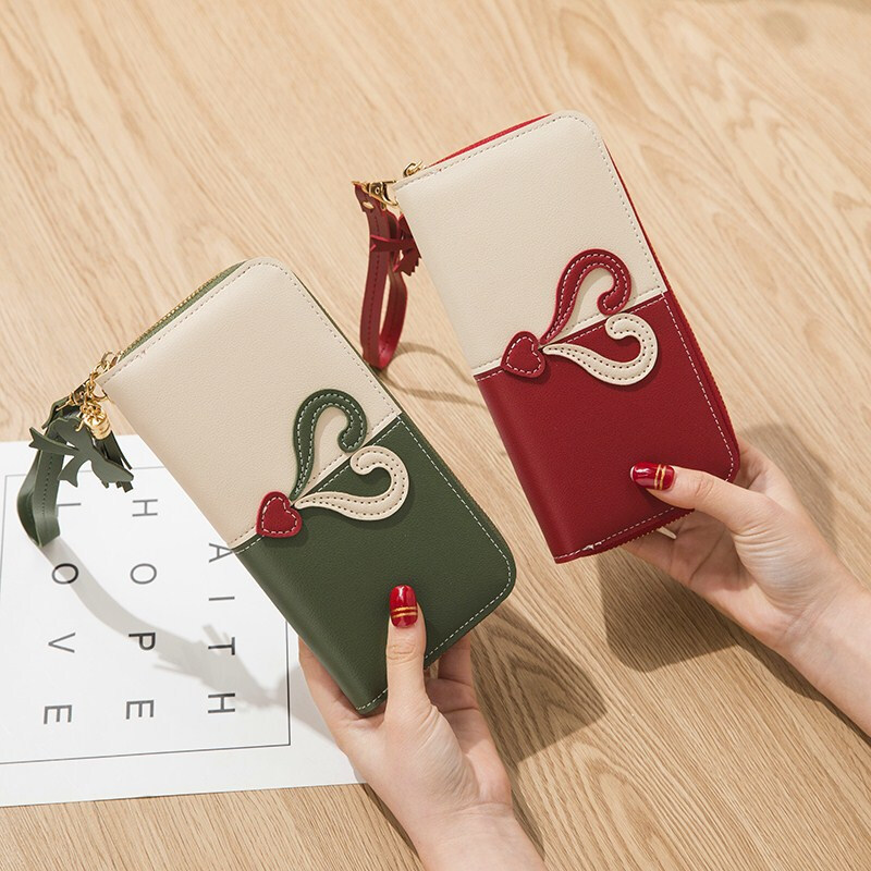 New Wallet Long Ladies Zipper Wallet Female Student Korean Style Stitching Contrast Color Tassel Versatile Handheld Mobile Phone Bag Red