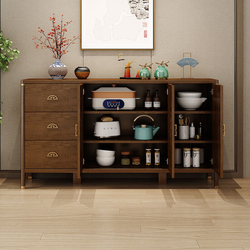 Aisifu new Chinese style sideboard storage cabinet solid wood frame living room wall wine cabinet multifunctional cupboard dining side tea cabinet A310