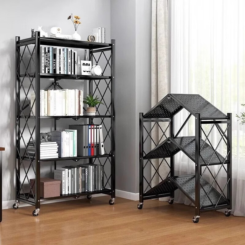 Jiahui's preferred bookshelf folding storage rack floor-standing multi-layer movable book storage rack five layers black