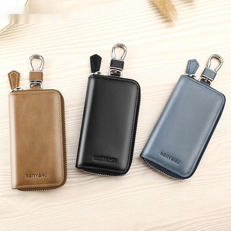 Trendy and cool new retro key bag two-in-one men's zipper Valentine's Day car multi-functional waist padlock key bag for women burgundy with hanging head style