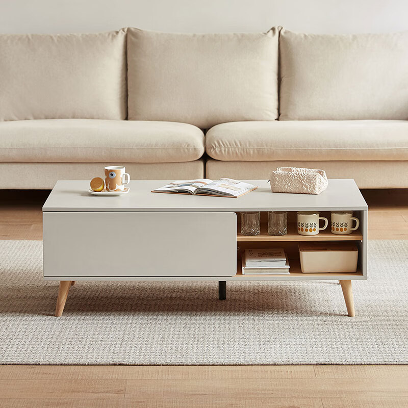 Lin's Home Modern Simple TV Cabinet Storage Storage Cabinet Integrated Coffee Table Floor Cabinet OV1L Wood Color Coffee Table