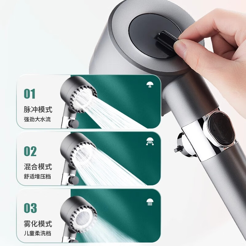 JOMST supercharged shower head set household all-copper constant temperature with ambient light square bathroom lifting bathtub bright silver three-speed universal model