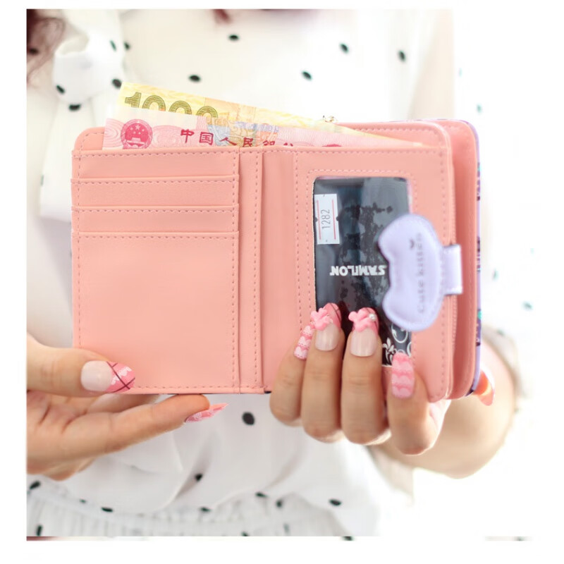 Kangaroo Qixi Women's Wallet Small Short Style Cute Girl Heart Girls Children Ins Student Zipper Coin Purse Pink Short Style