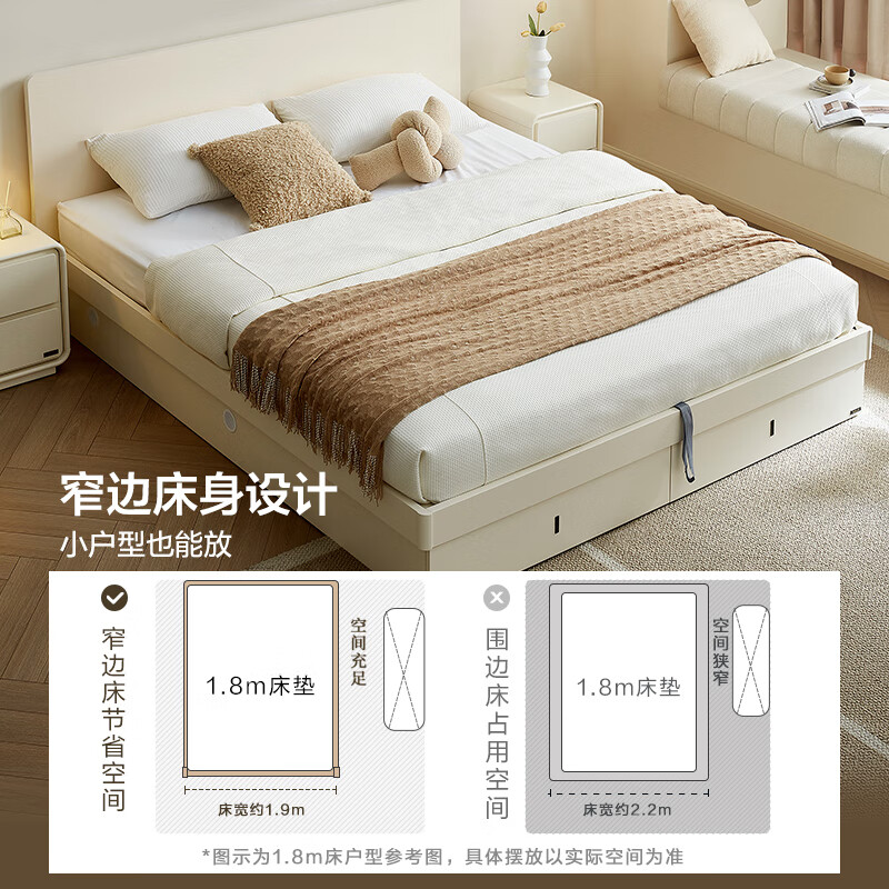 Quanyou Home Modern Simple High Box Storage Bed Cream Style Bedroom Home Double Bed 1.5mx2m Furniture