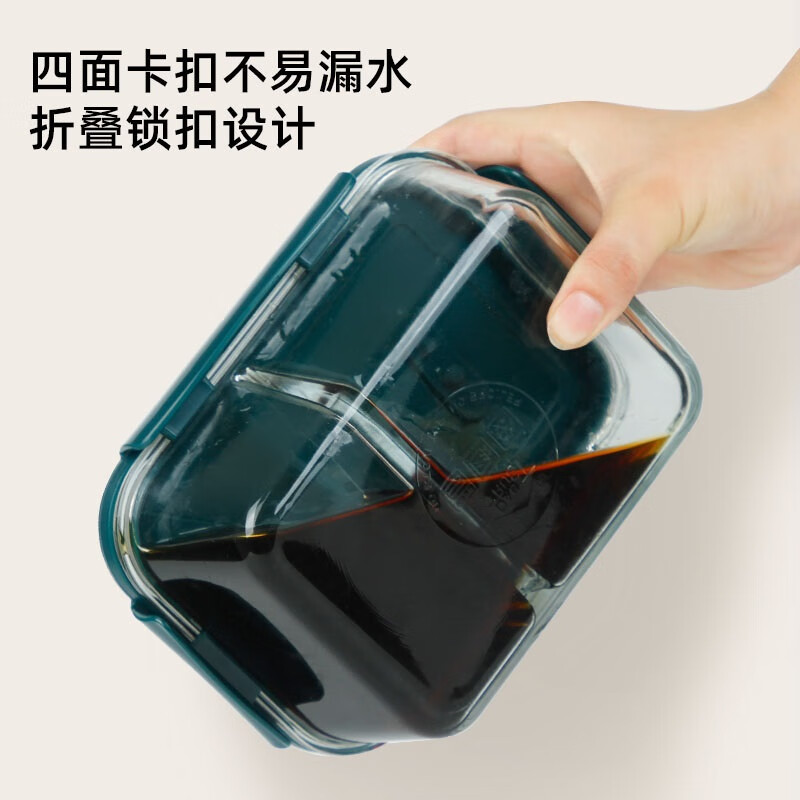 Chuangde heat-resistant glass crisper, microwave lunch box, lunch box for office workers, extra height 3 compartments, 1020+400+ bags+tableware