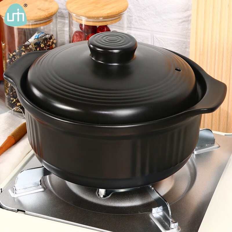 UMIZILI casserole high temperature resistant stew pot dry burning non-cracking household gas large capacity stew pot ceramic casserole commercial stone pot black stew pot 3300ML (suitable for 3-5 people)