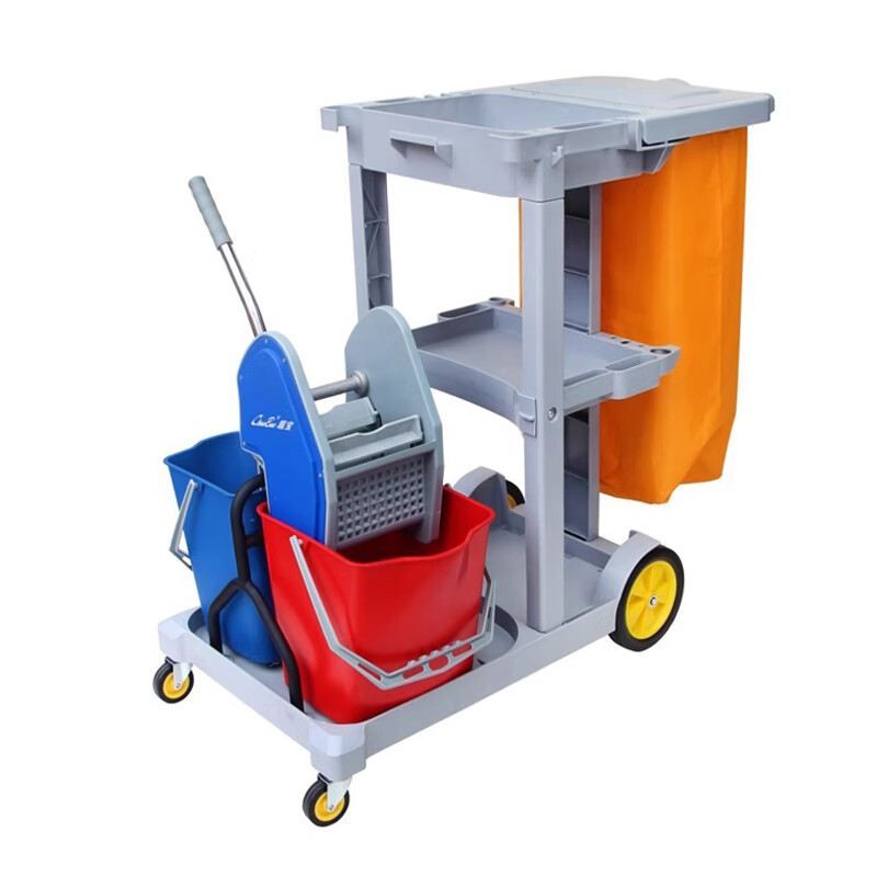Baiyun Chaobao D-11-1C hand push cleaning cart hotel commercial room service cart linen cart shopping mall property cleaning sweeping cart removable multi-functional tool utility cart with cover double barrel water squeezer gray cleaning cart D-11-1C