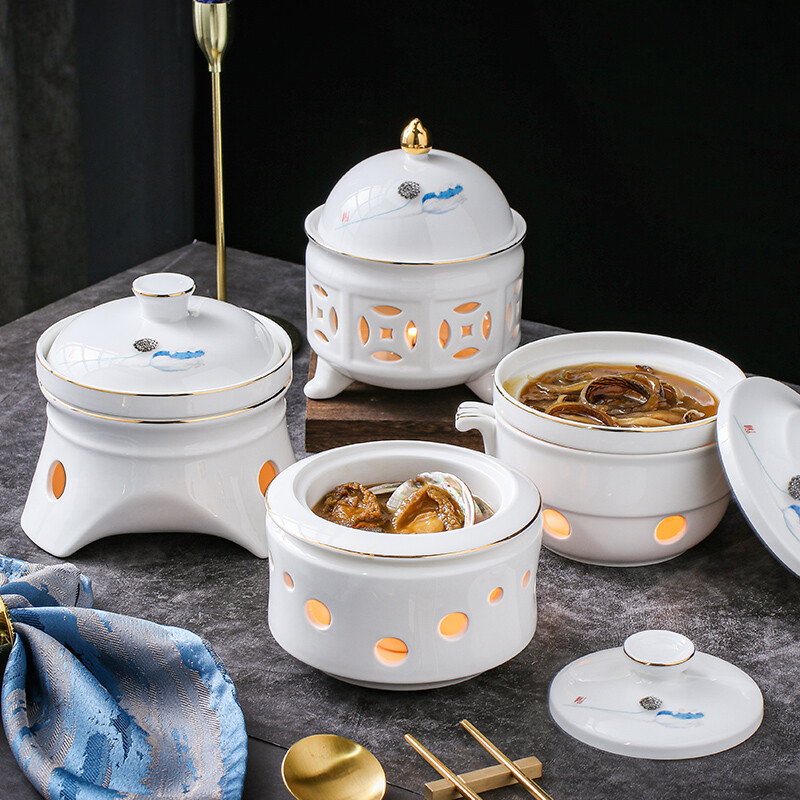 Chidu Shark's Fin Bowl Candle Heating Bowl Stew Cup Tableware Club Abalone Rice Bird's Nest Sea Cucumber Liao Ginseng Soup Cup 5.5-inch Dayan Warm Cup-White Porcelain