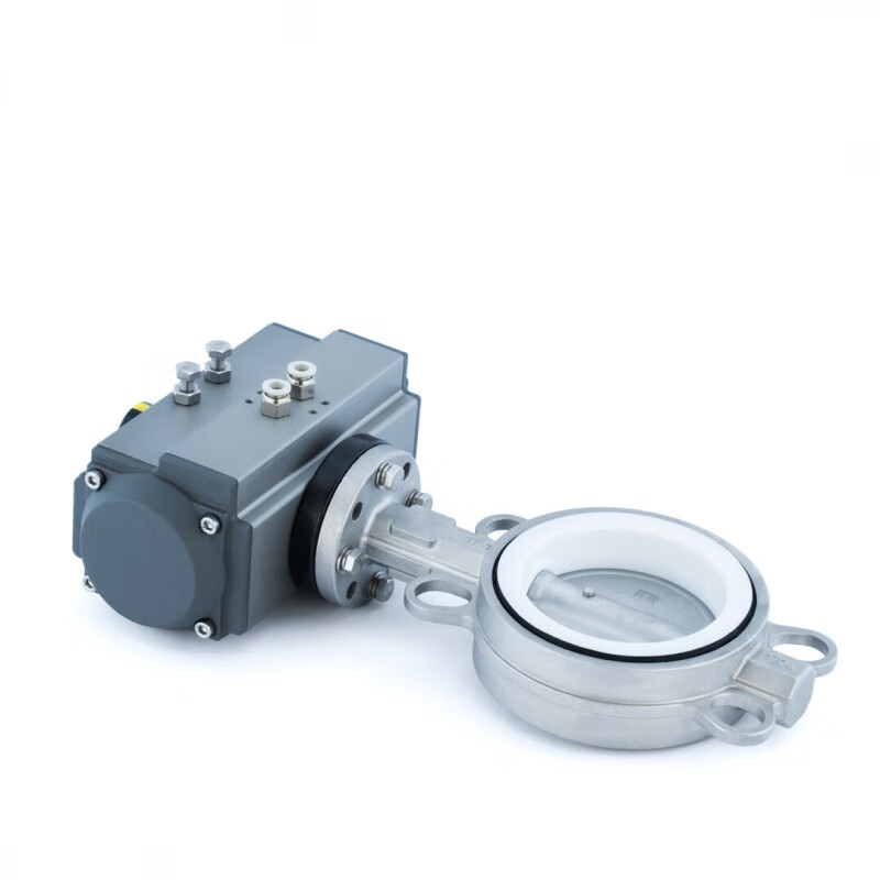Nanva AT D671F 16P pneumatic full stainless steel wafer-type soft seal lined PTFE butterfly valve DN40
