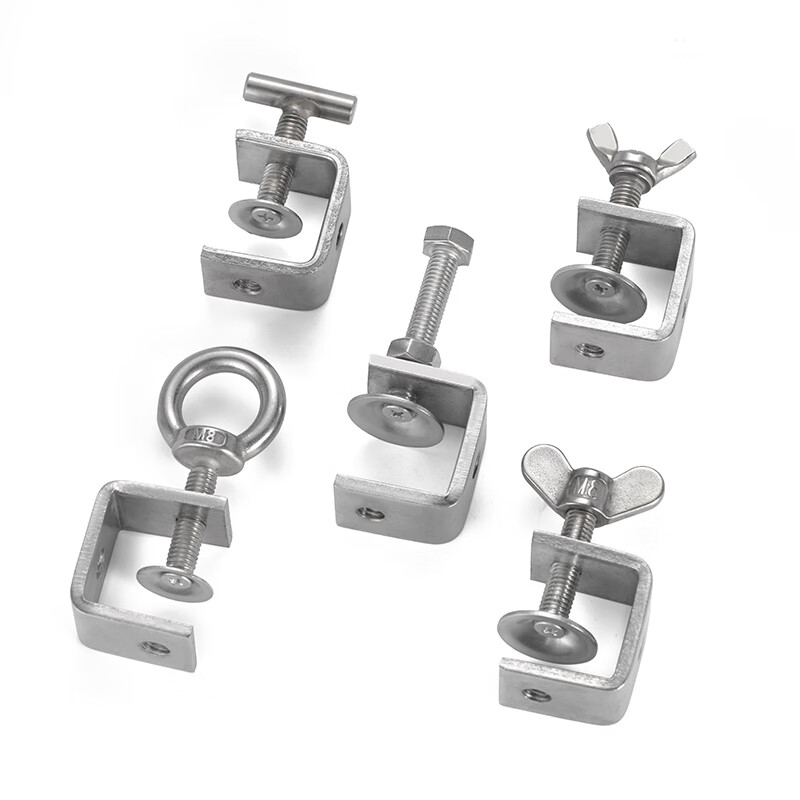 Jinggong (JINGGONG) 304 stainless steel tiger clip buckle C-type U-shaped clamp steel pipe square clamp hand-tightening ring opening clamp opening 45 mm (304 external hexagon)