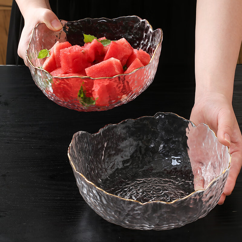 Dining General 3-piece salad bowl gold-rimmed glass bowl set glass fruit plate dessert bowl salad bowl fruit plate