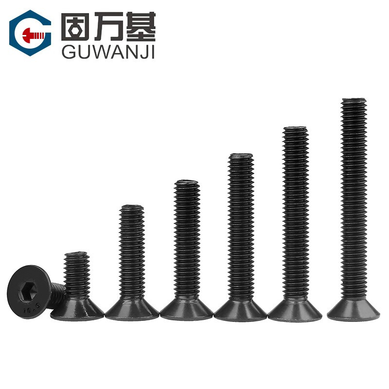 Guwanji grade 10.9 high-strength countersunk head hexagonal screws flat head bolts iron black flat cup machine screws national standard M4*10 100 pieces